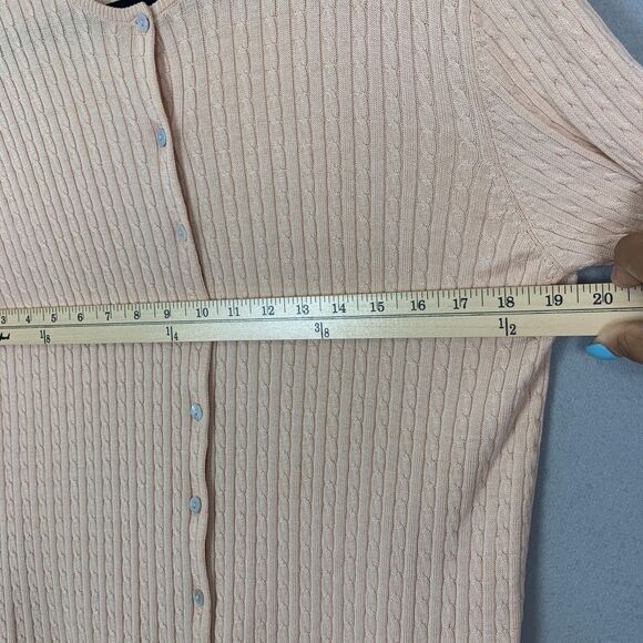 Vintage Rena Rowan Cable Knit Cardigan Peach Size Large Classic Cozy Sweater - Picture 8 of 8